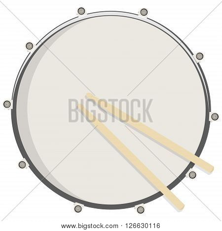 Vector illustration drum and sticks top view. Drum snare icon symbol logo