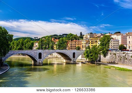 View of Principe Amedeo bridge in Rome, Italy