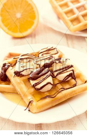 Belgium Waffels And Banana