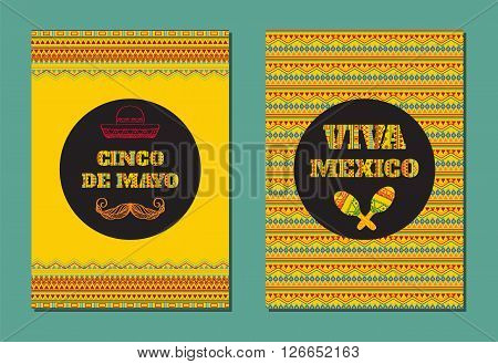 Cinco de mayo. Viva Mexico! Vector set of greeting cards banners or posters with mexican geometric ornamental text