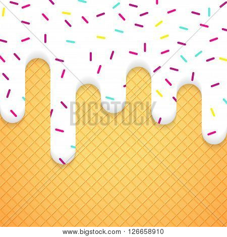 Vector Illustration with Ice Cream and Wafer. Delicious Food Background.