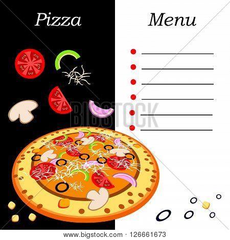 The menu for the cafe and pizzeria. Template for the menu. Appetizing food. Menu in vintage watercolor paper.