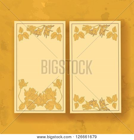 Gold vintage card with floral pattern. Elegant invitation to a wedding celebration, a birthday party.