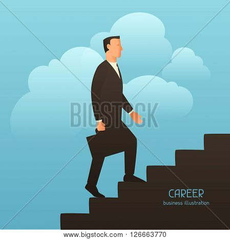 Career business conceptual illustration with businessman going upstairs. Image for web sites, articles, magazines.
