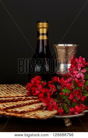 Matzo passover with wine and matzoh jewish passover bread Pesach Still-life with wine and matzoh