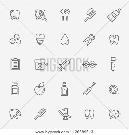 Set of web line icons - teeth, dentistry, medicine, health