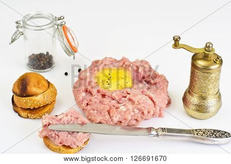 Fresh Meat with Egg Tartar Studio Photo