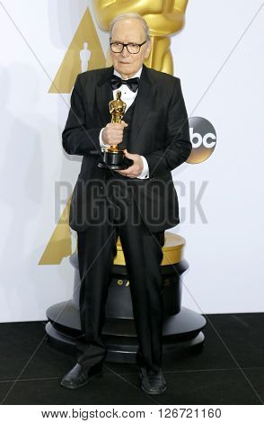 Ennio Morricone at the 88th Annual Academy Awards - Press Room held at the Loews Hotel in Hollywood, USA on February 28, 2016.