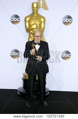 Ennio Morricone at the 88th Annual Academy Awards - Press Room held at the Loews Hotel in Hollywood, USA on February 28, 2016.