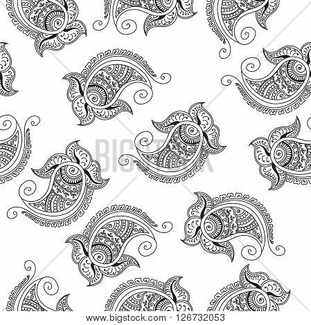 Seamless indian cucumbers pattern. Stock mehndi illustration for design