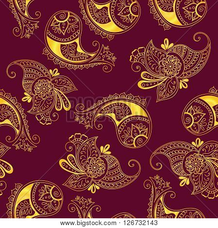 Seamless indian cucumbers pattern. Stock mehndi illustration for design