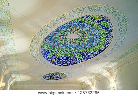 KOKAND UZBEKISTAN - MAY 6 2015: The plaster ceiling with the oval domes in Museum of Jami Mosque on May 6 in Kokand.