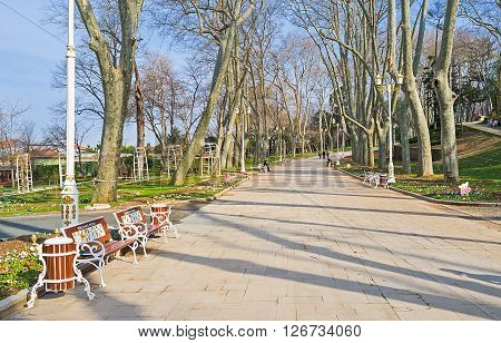 ISTANBUL TURKEY - JANUARY 21 2015: The Gulhane park is the best place to relax in the center of the noisy city on January 21 in Istanbul.