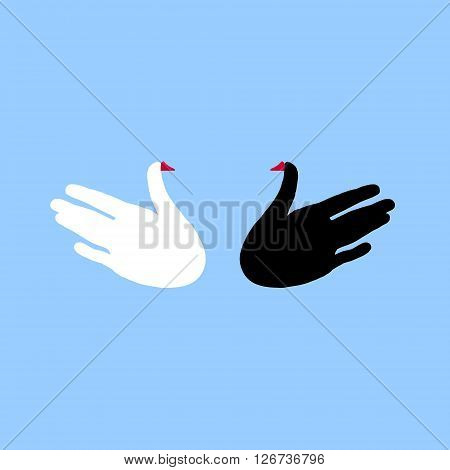 Two birds-silhouette of hands, symbol of peace and love.