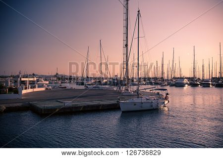 Yachts in the marina bay before sunset