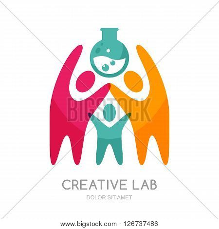 Vector Human Logo Or Emblem Design. Abstract People Carry Flask.