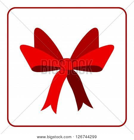 Red bow with ribbons icon. Flat design sign isolated on white background. Decoration art object for christmas present holiday. Design element. Symbol of celebration surprise. Vector illustration.