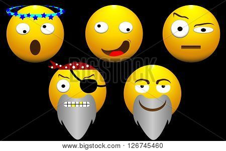 Vector illustration of funny face, emotions, caricature