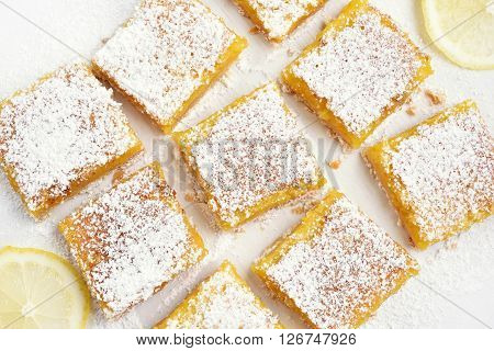 Baking lemon bars over baking paper top view