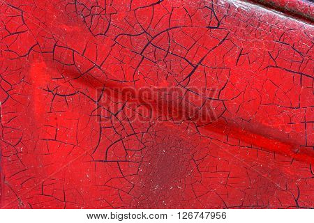 Cracked Red Paint On Grunge Metal Surface - Macro 12