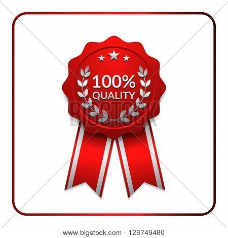 Ribbon award icon. Red badge isolated on white background. Medal design element. Label emblem. Blank certificate winner or prize decoration. Sumbol first victory success win. Vector illustration