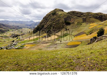Farms and crops on slopes near Zumbahua province of Cotopaxi Ecuador