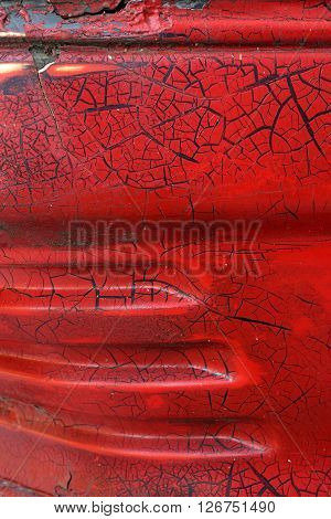 Cracked Red Paint On Grunge Metal Surface - Macro 5