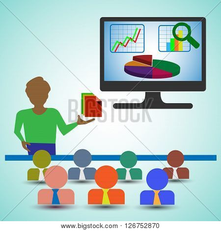 Business Analyst/Man Presenting the Reportscharts and graphs and showing the data analytics also represents business people Looking the presentation of the financial report & Data analysis Graph.