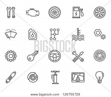 Car parts line icons set. Auto service repair symbol