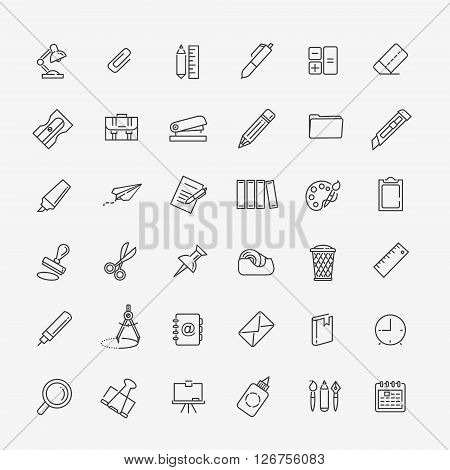 Drawing and Writing tools icon set, thin line style, flat design