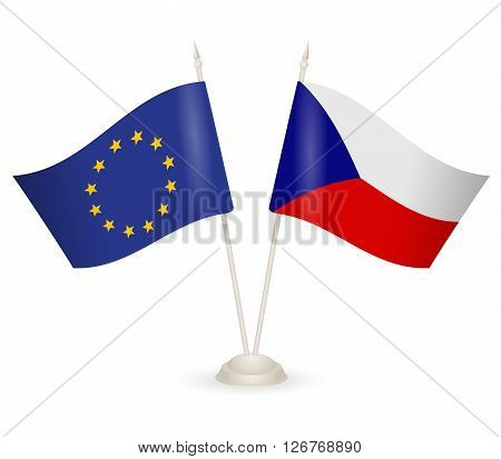 Table stand with flags of Czech Republic  and US. Symbolizing the cooperation between the two countries.