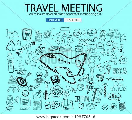 Travel for Business concept  with Doodle design style :finding routes, Best Prices, Hotel Classification . Modern style illustration for web banners, brochure and flyers.