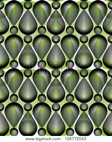 Geometric green stripy overlay seamless pattern bright vector abstract background. Graphic symmetric ornament.