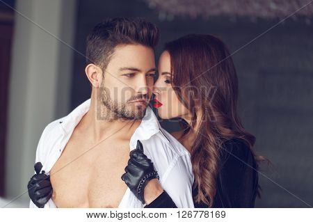 Sexy milf woman undress young macho lover indoor