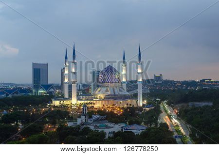 The beautiful Sultan Salahuddin Abdul Aziz Shah Mosque (also known as the Blue Mosque) located at Shah Alam Selangor Malaysia.