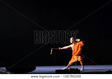 BRNO, CZECH REPUBLIC-APRIL 11,2016: Show The Mystical Powers of The Shaolin Monks of China on April 11 ,2016 in City Hall Vodova in  Brno in Czech Republic