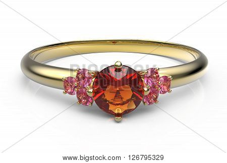 Wedding ring with diamond isolated on white background. Fashion jewelery. 3d digitally rendered illustration
