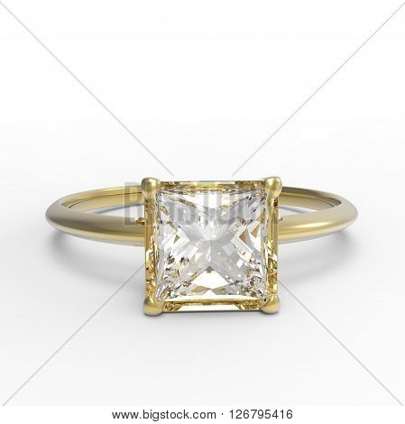 Wedding ring with diamond on a white background. Fashion jewelery. 3d digitally rendered illustration