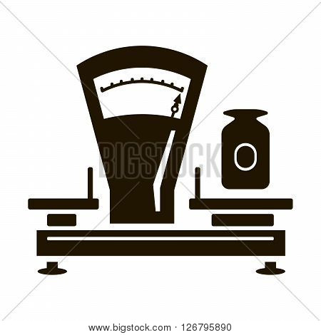 Mechanical shop scales. Black icon on white background