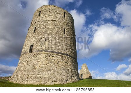 A view of the historic ruins of Hadleigh Castle in Essex England.