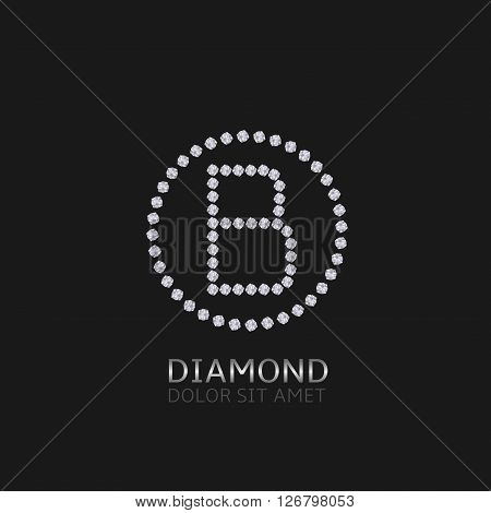 B Letter with diamonds. Expensive, presious symbol. Luxury logo