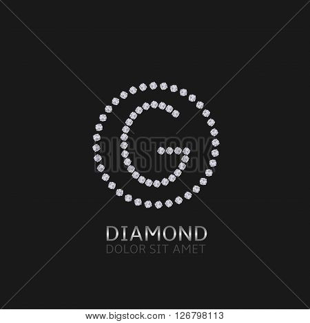 G Letter with diamonds. Expensive, presious symbol. Luxury logo