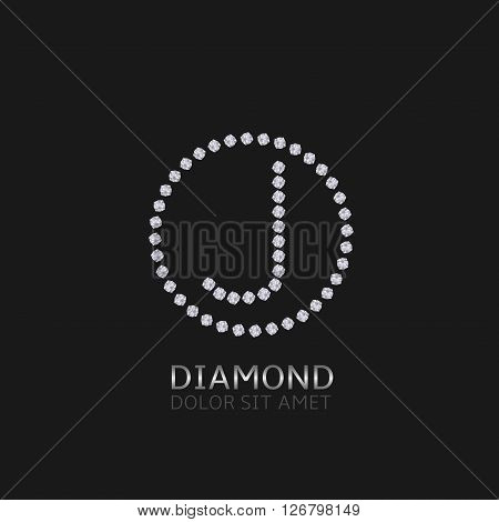 J Letter with diamonds. Expensive, presious symbol. Luxury logo