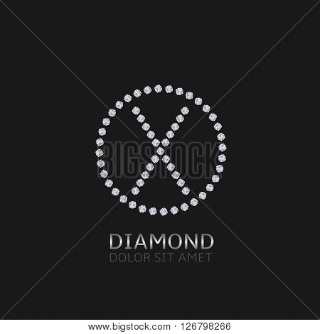 X Letter with diamonds. Expensive, presious symbol. Luxury logo