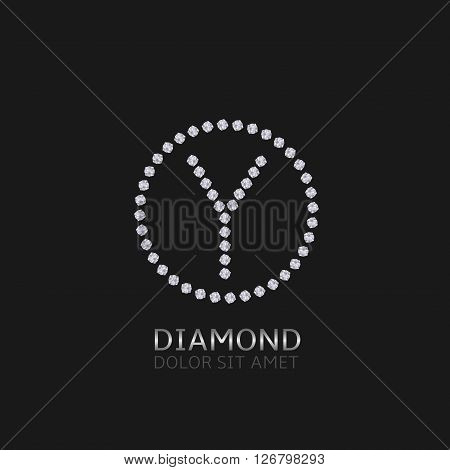 Y Letter with diamonds. Expensive, presious symbol. Luxury logo