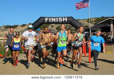 Crystal Cove California/USA-April 16 2016:Runners in the Heroes 6k Trail race