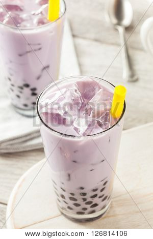 Homemade Taro Milk Bubble Tea With Tapioca