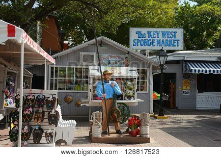 KEY WEST, FL, USA - JAN 1, 2015: Key West Sponge Market at Mallory Square in Kew West, Florida, USA.