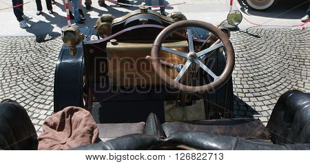 The French De Dion Bouton car is exposed to retro parade in the town of Sliven, Bulgaria, April 16.2016