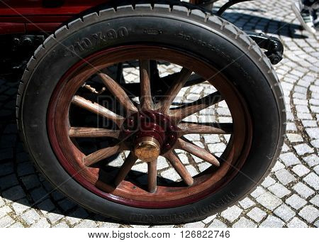 The French De Dion Bouton car is exposed to retro parade in the town of Sliven, Bulgaria, April 16.2016